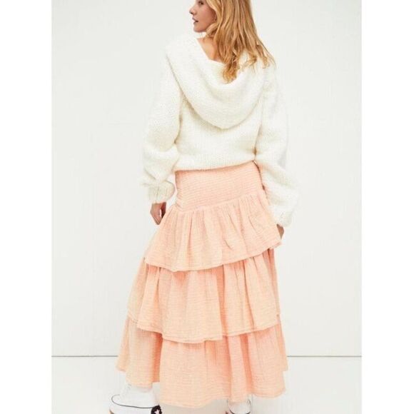 NEW FREE PEOPLE Sz S / M CAN’T STOP THE SPRING TIERED MAXI SKIRT - Picture 2 of 3